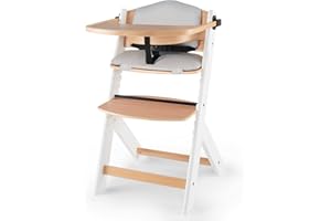 KK KINDERKRAFT Kinderkraft Chaise Haute Bébé ENOCK, 3 en 1, avec Coussin en Bois Naturel, Évolutive, Réglage, Blanc