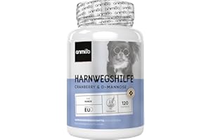 animigo Harnwegshilfe für Hunde - 120 Kapseln für Haustiere - Vitamine mit Cranberry, D-Mannose, Astragalus, Süßholz, Brennnessel & Eibischwurzel - Urinary Aid for Dogs