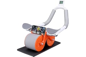 AZAZAZA Automatic Rebound Abdominal Wheel, Ab Roller Wheel with Timer Elbow Support for Beginners, Exercise Double Wheel with Knee Mat Holder for Body Fitness Strength Training Home Gym