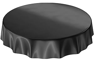 ‎ANRO Wachstuchtischdecke Wachstuch abwaschbare Tischdecke Uni Glanz Einfarbig Schwarz Schnittkante Rund 120cm