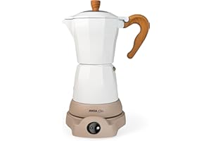 Jocca - Cafetera Italiana Eléctrica 6 Tazas | Línea Nature | Color blanco | Base giratoria 360º | Mantiene el café caliente