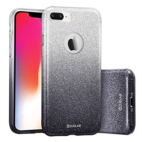 iPhone 8 Plus   iPhone 7 Plus Funda  ZUSLAB Lujo Elegante Glitter y Brillante Brillo Carcasa de 3 capas h  brido  Ultra fino  Cubierta flexible suave del gel de TPU con estilo del dise  o para la muchacha de la mujer para Apple iPhone 8 Plus   iPhone 7 Plus  Rosy   Gradual Negro 