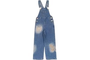 Peacolate 5-14years Little Big Girls Butterfly Embroidery Blue Denim Overalls