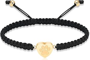 QGJNSGC Braccialetto per ceneri con urna di cremazione con ciondolo a forma di cuore e zampa, gioiello commemorativo intrecciato per animali domestici, cane, gatto, braccialetto regolabile per donne