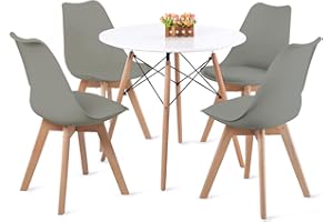 ‎FURNITABLE FURNITABLE Set aus Runder Esszimmertisch mit 4 Grauer Stühlen, Esszimmergruppe für Esszimmer Küche Wohnzimmer