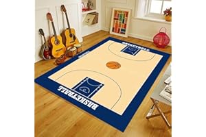 PEIHUODAN Alfombra Futbol Baloncesto Para Habitacion Juvenil Chico Infantil Niño Sin Pelo Grande/Pequeñas Salon Moderna De Vinilo Lavable De Juegos (Azul,80x160 cm)
