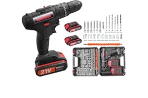 SPORTS FLYFREE Cordless Drill Driver, 21V Electric Drill Screwdriver Kit with 25+1 Torque, 2 Speed with 2 Batteries 2.0Ah, LED Light Cordless Combi for Home and Garden DIY Project (Black)