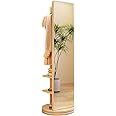 Full Length Mirror, 360° Rotating Wood Floor Mirror, Free Standing Body Mirror with Coat Rack Pillar Coat Rack With Full-Length Mirror for Living Room, Bedroom And Apartment (original wooden colour)
