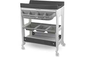 Bebeconfort Dolphy Fasciatoio con Vaschetta Bagnetto Neonato 2 in 1, 0-12 Mesi (max 11kg), Fasciatoio con Ruote, Cassettiera, Materassino Imbottito Cambio Pannolini, Pratico Tubo di Scarico, Grey Mist