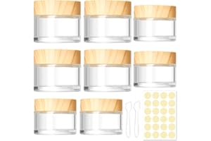 Volhuluk 30ml 50ml Glas Döschen, 8 Stück Leer Dosen, Kleine Cremedose Leerdose Klarer Tiegel, Creme Behälter mit Deckel aus Holzmaserung, Transparent Glastiegel für Kosmetik, Lippenbalsam, Cremes