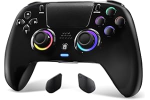 DoJoZone Mando Inalámbrico Compatible con PS4/Pro/Slim, Bluetooth Gaming Mandos con Hall Effect Joysticks(Sin Drift)/Trigger, Luz RGB, Doble Vibración, Detección 6 Ejes, Botones Programables, Negro