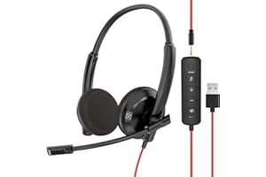 NUBWO USB Headset with Noise Cancelling Microphone, Computer Headset with In-line Volume Controller and Built-in Noise Reduction Sound Card for Skype, Office and Business Calls