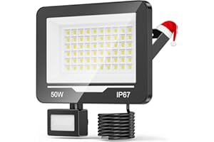 ‎TOPAUBUB TOPAUBUB 50W 5000LM LED Strahler Fluter mit Bewegungsmelder Außen 1 Stücke, 6500K Kaltweiß Hell LED Scheinwerfer mit Bewegungsmelder, IP67 Wasserdicht Aussenstrahler für Garten Hofbeleuchtung