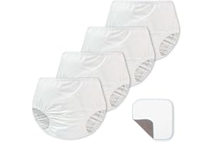 EZ Moms 4 Packs Soft Plastic Underwear for Toddlers, Reusable Wearable Rubber Pants for Boys and Girls, with Washable Cloths, 1T-5T