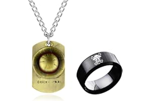 UoYu One P. - Set di gioielli con ciondolo a forma di scheletro Rufy e cappello di paglia, anello da uomo con anello Zoro, 12 pezzi, Zinco, Nessuna pietra preziosa