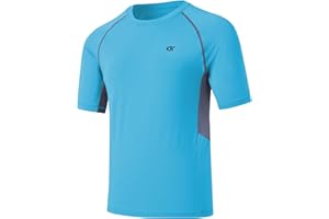 Huayuzh Men's Rashguard UPF 50+ Rash Guards Short Sleeve Swim Shirts Quick Drying Surfing Pool Workout Beach Sports Top