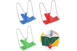 BAVUNV Leseständer mit Metallbügel, 3 Stück Buchständer Leseständer mit Metallbügel und Kunststoffsocke, Kinder Buchstützen Leseständer für Buch Magazin Menü Arbeitszimmer (Rot Grün Blau)