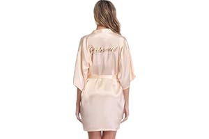 Vlazom Morgenmantel für Hochzeit Satin Kimono Badmantel für Braut&Brautjungfern Damen Robe mit Gürtel V Ausschnitt Morgenmantel für Hochzeit Party Pool Party und Pajama Party