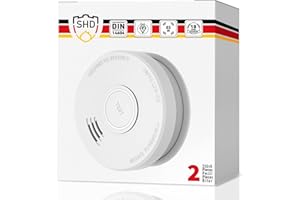 SHD Détecteur de fumée (2X), Détecteurs avec Alarme Incendie instantanée, Pile 9V remplaçable, Garantie 10 Ans, testé Selon la Norme DIN EN14604, certifié BSI, Bouton Test, Blanc, DOF19
