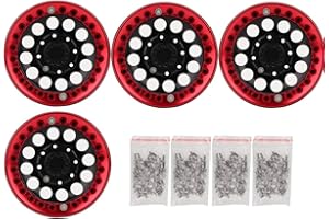 Dilwe 4 Stücke 1,9 Zoll Beadlock Felge Radnabe, Zubehörteil für SCX10 1/10 RC Crawler Car(schwarz rot)