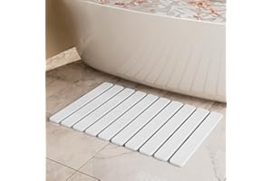 DAWNTREES Foldable Stone Bath Mat, 60x40 cm Super Absorbent Diatomaceous Earth Mat, Non-Slip Quick Drying Mat, Compact and Easy to Store Bath Mats for Bathroom, Easy to Clean, White