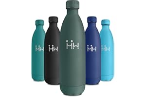 KOLLYKOLLA Botella Termica 1L, Termo Agua sin BPA Reutilizable, Cantimplora Acero Inoxidable, Botella Agua con Doble Pared, Garrafa Termica para Escuela, Oficina, Camping, Viajes, Niños, Adultos, Senderismo