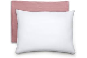 Comfy Cubs Toddler Pillow with Muslin Pillowcase, 33 cm x 46 cm - Travel & Sleep Support for Kids - Lightweight, Breathable Microfiber Fill - Soft & Cosy Baby Pillow Designed in the US - Mauve