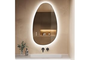 S'AFIELINA Specchio con illuminazione, asimmetrico LED da bagno, 85x50 cm, con interruttore touch, dimmerabile, 3 colori di luce regolabili, senza appannamento, specchio da bagno con illuminazione