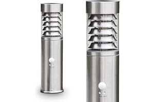 hofstein Potelet Dakar avec détecteur de mouvement, borne de jardin en acier inoxydable IP 44 de 40 cm de haut, E27, ampoule(s) non incluse(s)