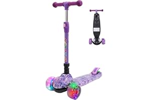 ‎HABIB GRUPPE Kinderroller mit LED Leuchträdern, Klappbar Tretroller 3-12 Jahre, Höhenverstellbar Scooter für Mädchen & Jungen, Roller Kinder mit Rutschfesten Griffen & Hinterradbremse