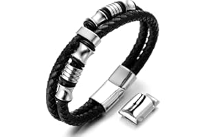 HALUKAKAH Kids ● Honor Junior ● Boy's Genuine Leather Bracelet 6-12 Y/O. Titanium Honor Gold Beads Golden Magnetic Clasp Size Adjustable 18-19.5cm with Free Giftbox