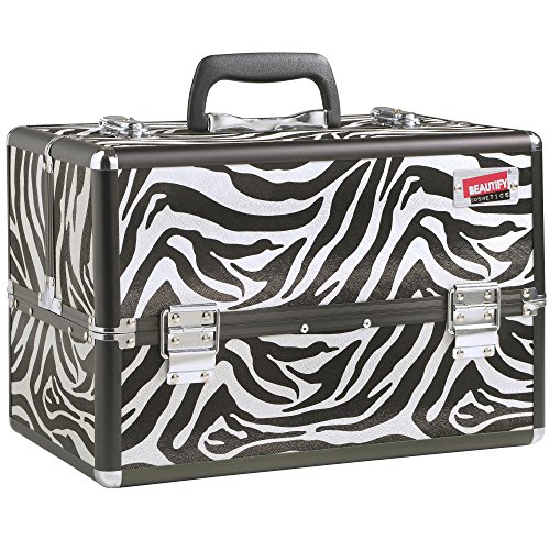 Beautify Professional Large Zebra Print Aluminium 8 compartment Beauty Box Cosmetics & Make Up Case