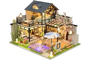 Kisoy Dollhouse Miniature with Furniture Kit, Handmade Chinese Style Loft DIY House Model for Teens Adult Gift (Ink Painting Pavilion)