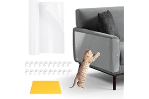 FISYNUG Protezione Graffi Gatto Divano 40cmx3m, Nastro Adesivo Antigraffi per Cani, Gatti da Addestramento, Autoadesive Trasparente Protector， con 30 Viti Tappetino per Sedie Porta Pareti e Mobili
