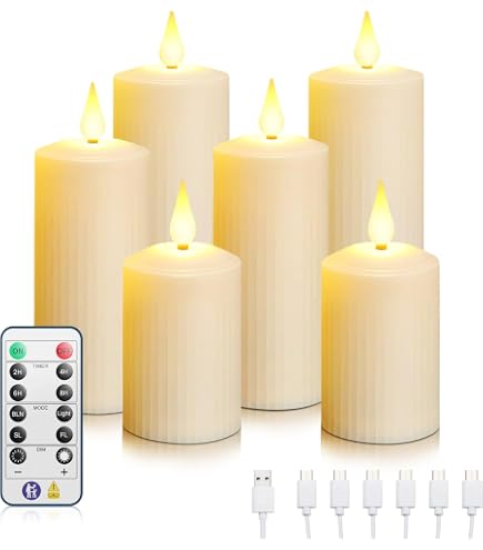 Yunshengrechargeable Flameless Candles With Remote Timer Led Flickering Pillar Candles