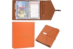 Mayan-B, Classeur A6 enveloppe, 12 feuille budgets, Pochettes Transparentes Zippées, agenda budgétaires bleu (Marron)