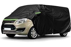 SOEKODU Funda Coche, Impermeable Cubre Coches Reemplazo para Ford Transit Custom L1H1 2012-2022, 300D Todo Clima Cubierta para Automóvil con Puerta con Cremallera y Correa a Prueba de Viento