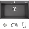 TORVA Gunmetal Grey Topmount Kitchen Sink, Black Stainless Steel Single Bowl Sink, 70 x 45 x 21.5 cm