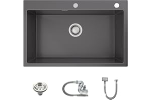 TORVA Gunmetal Grey Topmount Kitchen Sink, Black Stainless Steel Single Bowl Sink, 70 x 45 x 21.5 cm