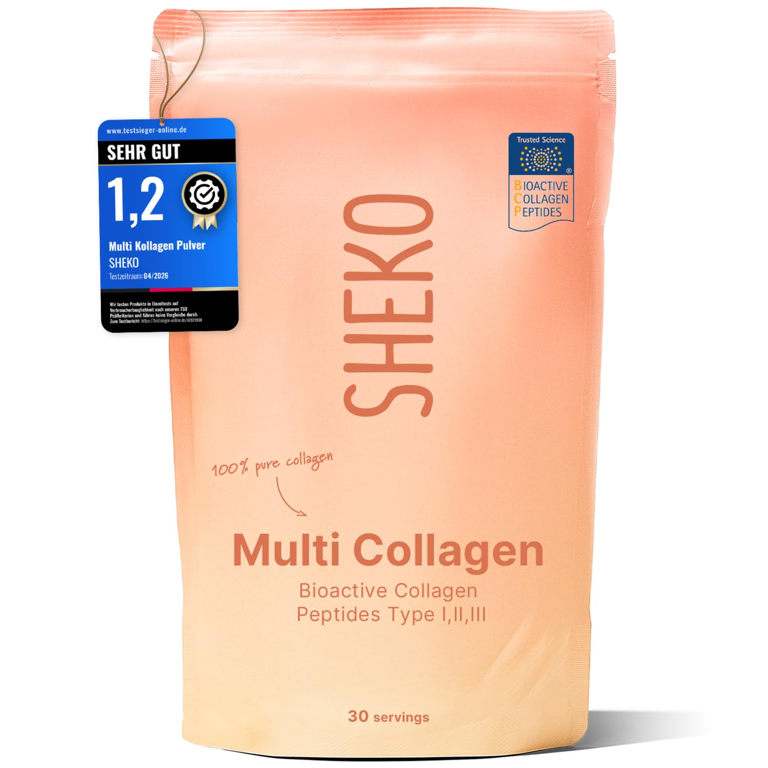 SHEKO Collagene Idrolizzato in Polvere – Bovino Tipo 1, 2 e 3 – 450 g | Peptidi di collagene bovino · Gusto neutro e alta solubilità · Senza additivi ne lattosio · 450 g · Made in Germany