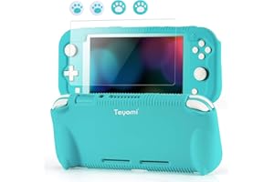 Teyomi Case for Nintendo Switch Lite 2019 with Tempered Glass Screen Protector, 4 Pcs Thumb Grips & 2 Game Cartridges, Silicone Protective Cover with Standable, Shock-Absorption & Anti-Scratch Design