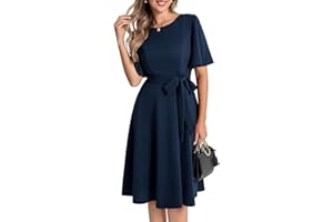 Bbonlinedress Cocktailkleid Damen Kurzarm midilang festlichs Kleid mit Gürtel Abendkleider elegant für Hochzeit Partykleider