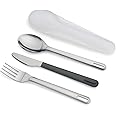 Joseph Joseph GoEat - On the Go Stainless-Steel Travel Cutlery Set for 1, Reusable Knife, Fork and Spoon Set with case for Lunch Box, Camping, Outdoor, Grey