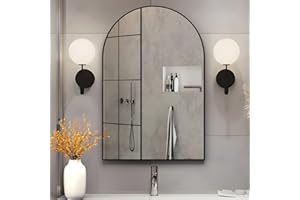 NEUWEABY Arched Wall Mirror for Bathroom, 75x50 cm Arched Mirror Wall Mounted Mirror with Metal Frame, Black Vanity Mirror Decor for Mantle, Bedroom, Entryway, Living Room