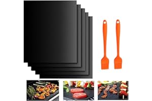NIFOGO BBQ Grillmatte, Grillmatten für gasgrill, Antihaft Grill-und Backmatte, Pflegeleicht und Wiederverwendbar, Perfekt für Fleisch, Fisch und Gemüse, 2 Grillbürste (5er Set, 40 * 33cm)