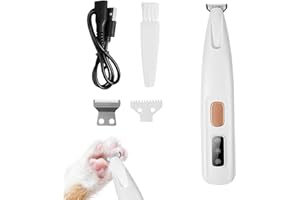 BUCOMTU Haustierhaarschneider mit LED Licht,PawTrim Pro Super ruhig,Kabellos Haustier Rasierer Mit USB,IPX5 Wasserdichter,Wiederaufladbar Pfotentrimmer,für Reparatur Hund, Katze,Füße,Ohren,Gesicht,Körper