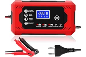 YOYOPOW Cargador de bateria de Coche,10A 12V Cargador de bateria,5 Modos de Carga,6 Funciones de protección,con Pantalla LCD Inteligente para Cargar y Reparar baterías de Plomo-ácido