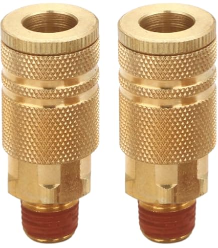 2 PCS Red Air Coupler Set - 1/4" Basic Flow, 5/16 Hose Barb, With Clamps - Quick Connect For Air Tools