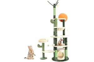 Fudajo Árbol rascador para gatos en verde cactus 172cm con casa y superficies de reposo bolas sisal