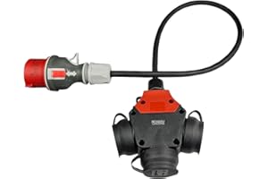RoadEu - Adattatore per cantiere trifase 16A | Spina CEE 5P 400V a 3X Prese 230V | Prolunga industriale 0,5 m Cavo in gomma | Splitter di fase IP44